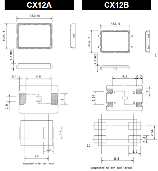 CX12B晶振,無源7050石英晶振,SMD石英晶體諧振器